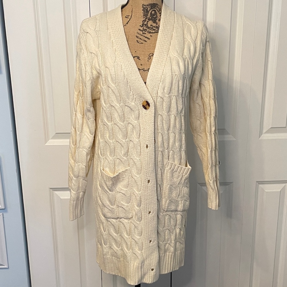 Women's Cream Cable Knit Cardigan Sweater